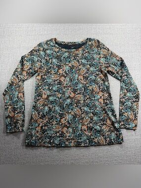 J. Jill Floral Paisley Cotton Top Women's Size Small Long Sleeve Easy Care